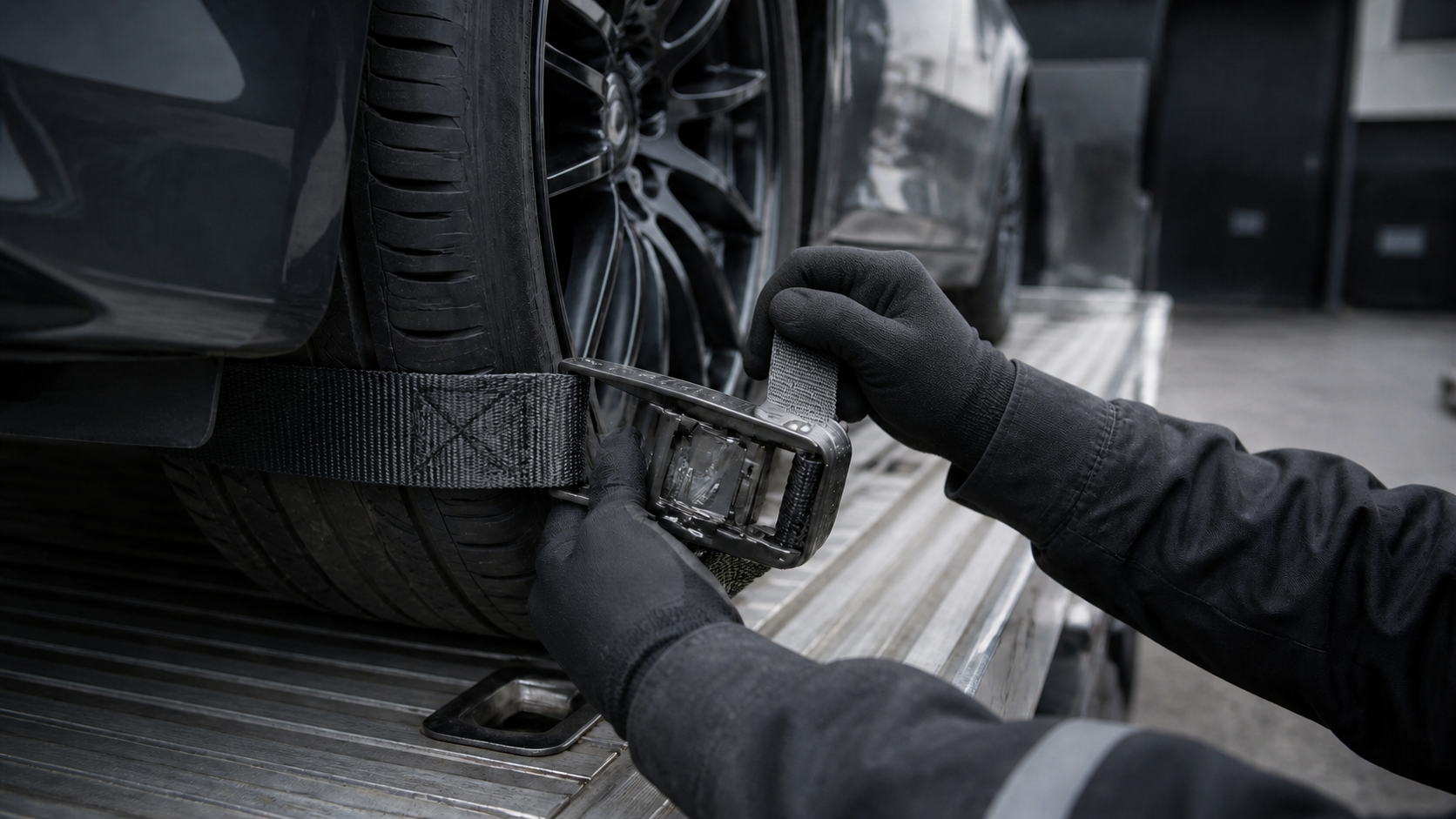 Technician securing a vehicle for safe recovery transport in London